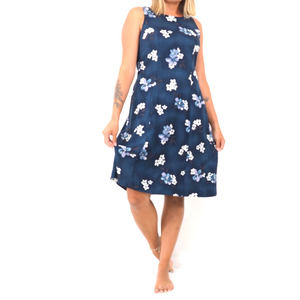 90s Vintage Floral Blue Midi‎ Sundress Knee Length Back Tie Corset Size Medium